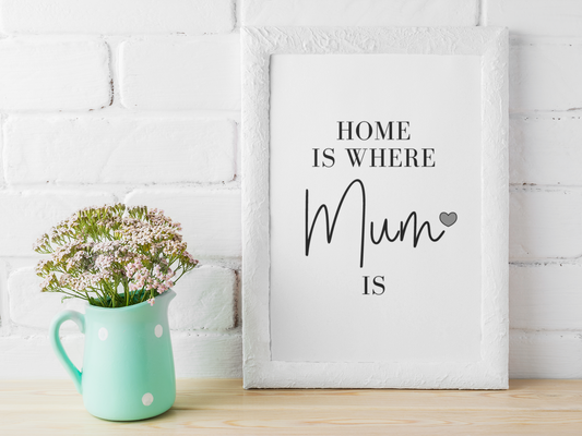 Home Is Where Mum Is Grey Heart Mothers Day Home Simple Room Wall Decor Print-0
